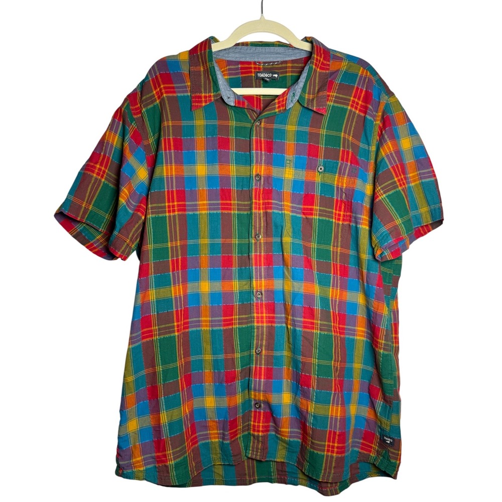 Toad & Co Cuba Libre Short Sleeve Shirt Mens XXL Colorful Plaid Button Down‎